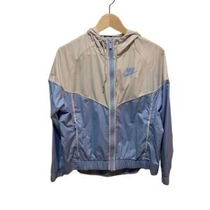 Nike Windrunner jacket windbreaker blue, gray, and white pullover wth hood